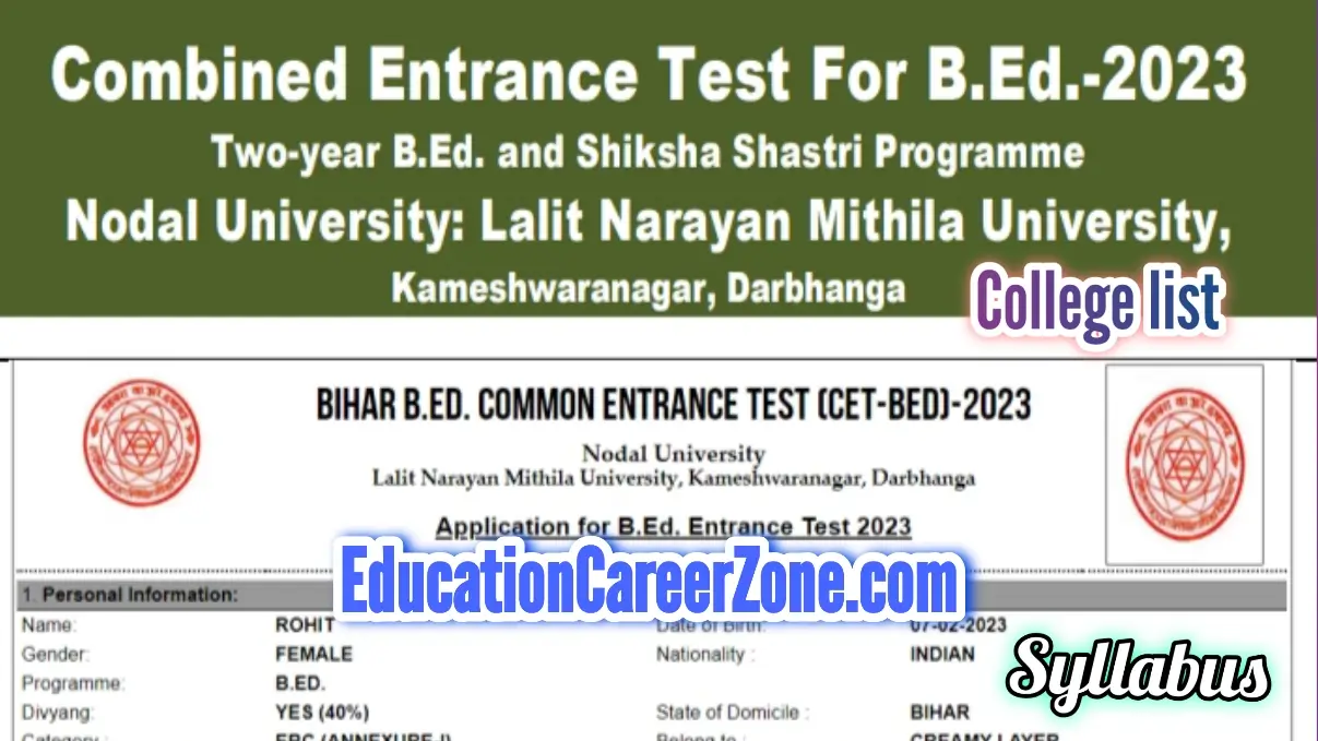 Bihar B.Ed Entrance Exam 2024 Online Form - Education Career Zone