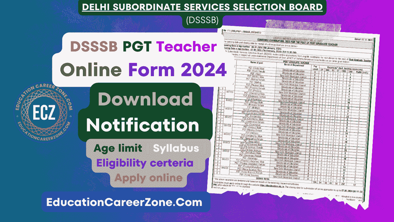 Dsssb pgt teacher online form 2024 Education Career Zone